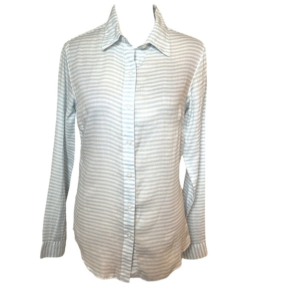 Garnet Hill Striped Button Down Top Blue White Size 2 - Picture 1 of 10